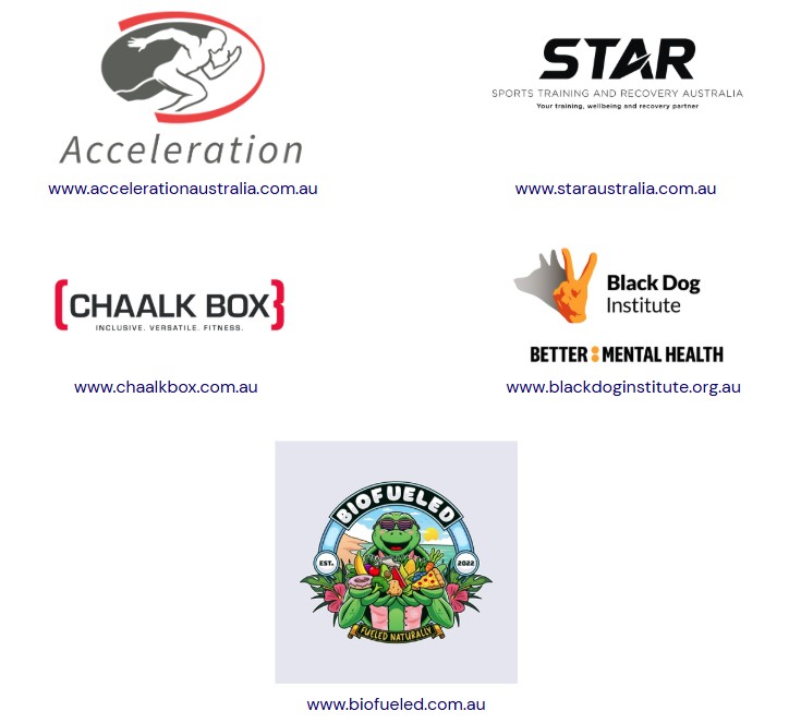 Partner logos including Acceleration STAR Chaalk Box Black Dog Institute and BioFueled representing wellbeing fitness and mental health support services associated with the school