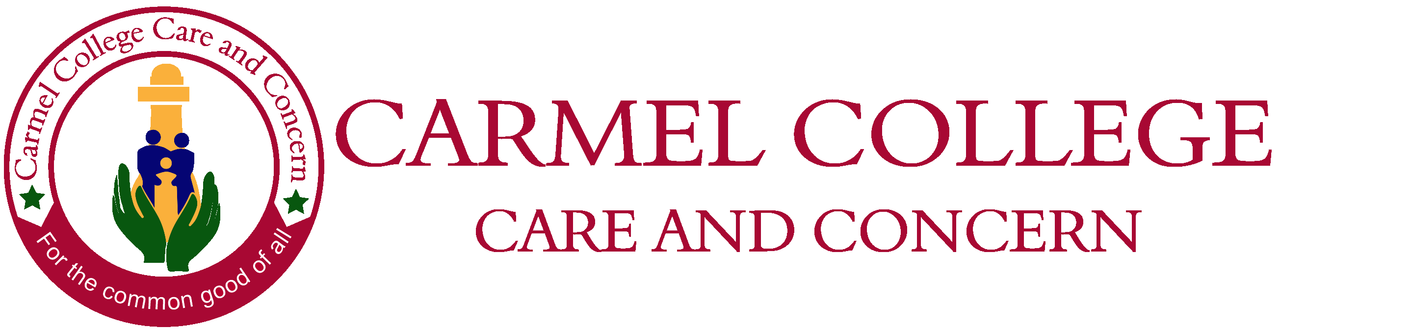 Carmel College crest and motto promoting care and concern and commitment to the common good
