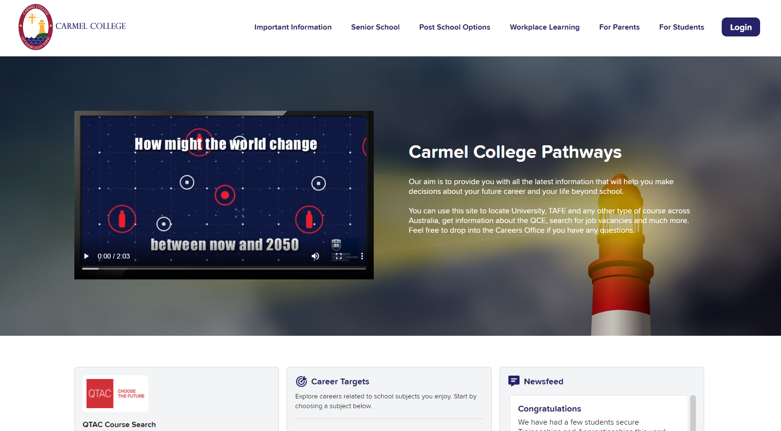 Carmel College Pathways page highlighting career planning resources future pathways and support for student decision making beyond school